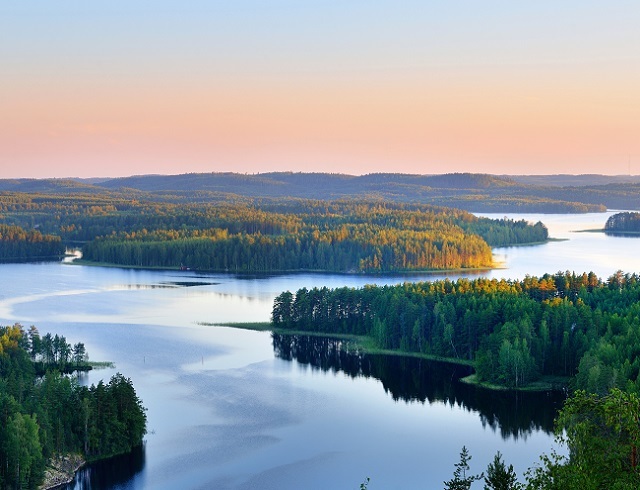 Lake and trees at sunset