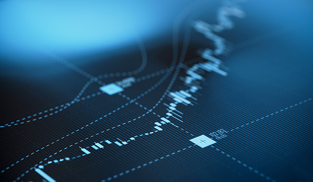 Financial statistic analysis on dark background with growing financial charts